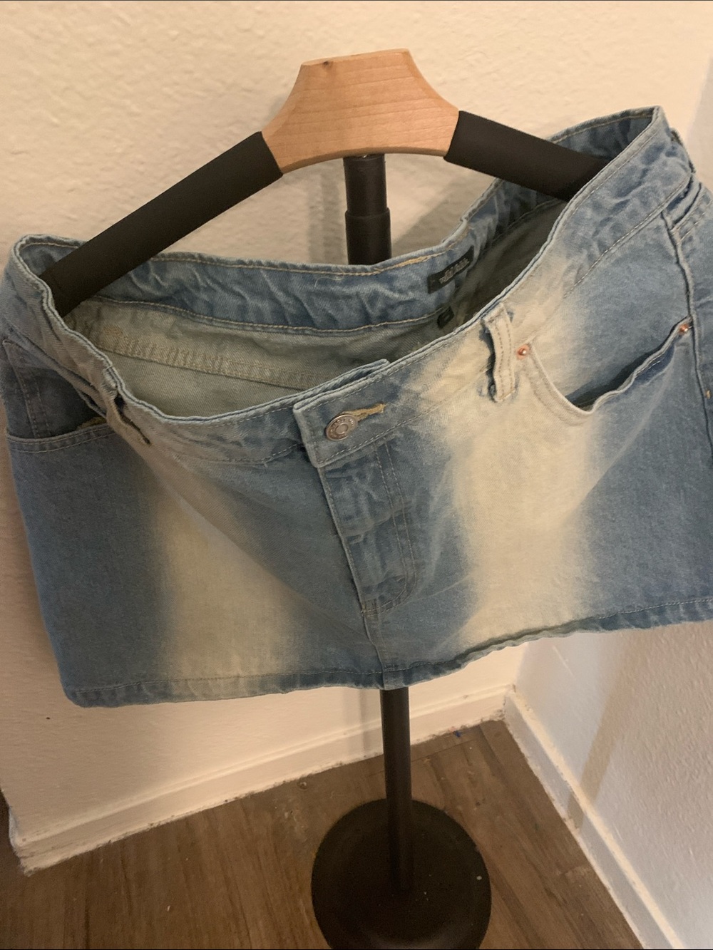 Light Wash Denim Mini Skirt - Faded Blue